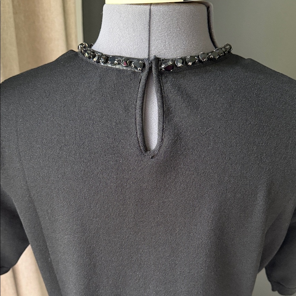 White House Black Market Black Beaded Short Sleeve Rayon blend Sweater Size S - Picture 4 of 11